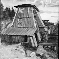 Exteriör av lavbyggnad vid "Högavisan" gruvan