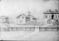 Huvudbyggnaden, magasinet och den lilla kontorsbyggnaden