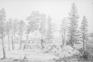 Forsen och bruksbyggnaderna med blick mot huvudbyggnaden
