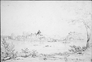 Blick över dammen mot herrgården