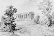 Minnesvård och stenblock i parken; "Templet" i parken